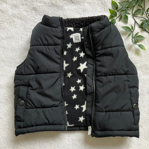 Carter’s Baby Puffer Vest 12M | Black Stars GUC - Picture 1 of 16